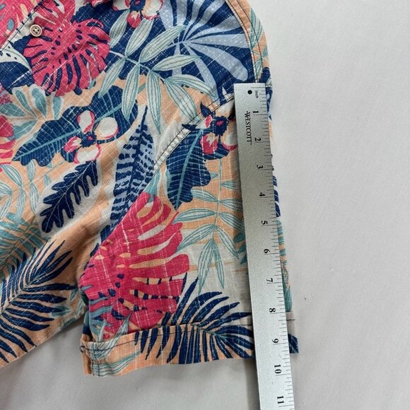 IZOD Shirt Mens Size L Saltwater Tropical Button Down Camp Cotton Blue Red - Picture 9 of 10